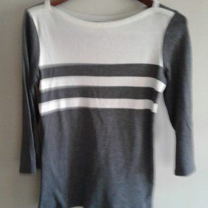 Nice Ladies   Top By GAP  Super Soft,  Gray And White Stripes. Size Med.